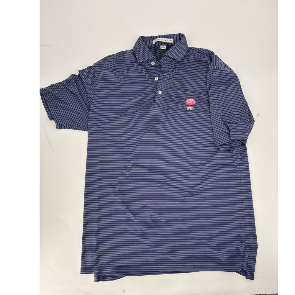 Holderness & Bourne Mens M Tailored Fit Golf Polo Navy Stripe Cherry Hills 1916